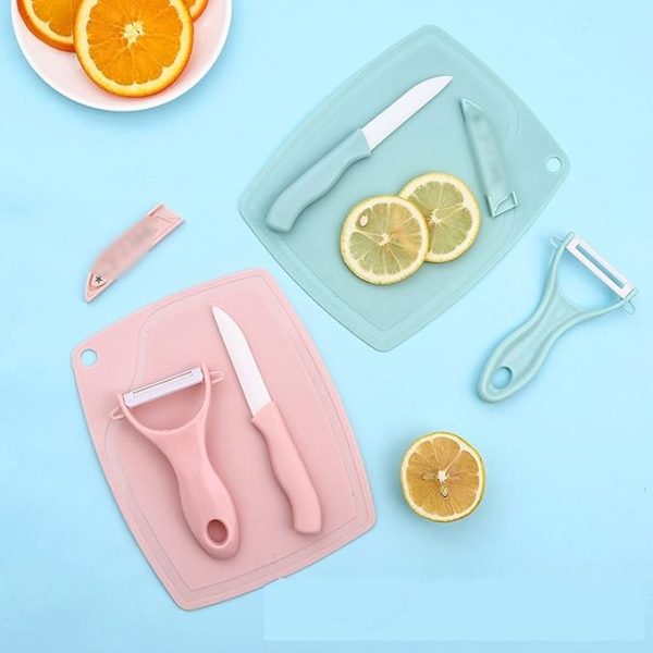 3 In 1 Ceramic Fruit Knife + Peeler + Chopping Board Set And Vagitable Cutting Set (multi Color)