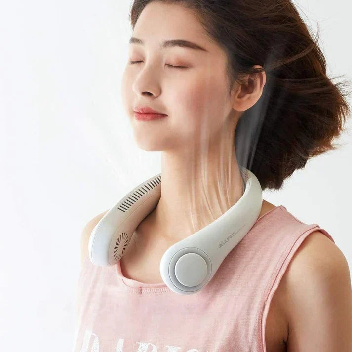 Portable neck hanging fan wearable with rechargeable battery