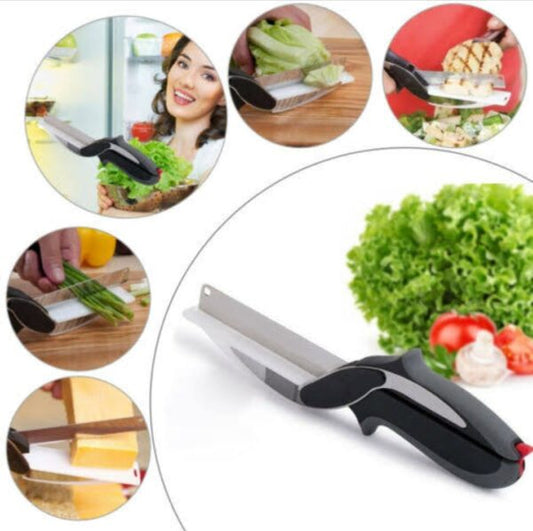 Clever Cutter2 In 1 Knife & Cutting Board Utility Cutter Stainless Steel Ourdoor Smart Vegetable Chops Your Favorite Fruits, Vegetables,