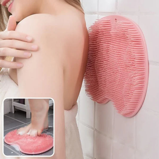 Body Wash Brush Shower Foot & Back Scrubber Mat, Wall Stick Suction Silicone Bathroom Scrubber