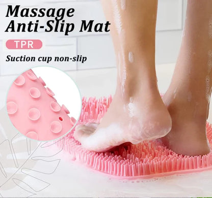 Body Wash Brush Shower Foot & Back Scrubber Mat, Wall Stick Suction Silicone Bathroom Scrubber