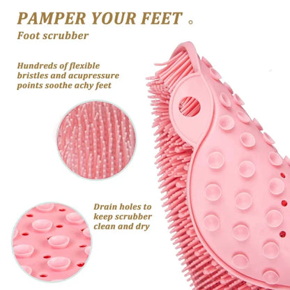 Body Wash Brush Shower Foot & Back Scrubber Mat, Wall Stick Suction Silicone Bathroom Scrubber