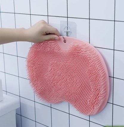 Body Wash Brush Shower Foot & Back Scrubber Mat, Wall Stick Suction Silicone Bathroom Scrubber