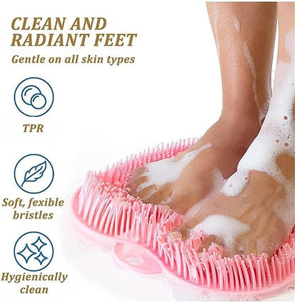 Body Wash Brush Shower Foot & Back Scrubber Mat, Wall Stick Suction Silicone Bathroom Scrubber