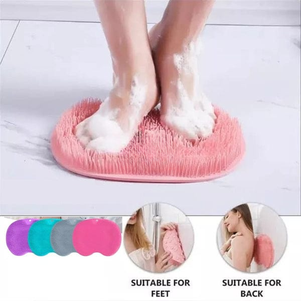 Body Wash Brush Shower Foot & Back Scrubber Mat, Wall Stick Suction Silicone Bathroom Scrubber