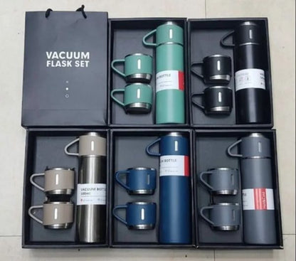 Stainless Steel Vacuum Flask Set – 500ml With 3 Cups (gift Box )